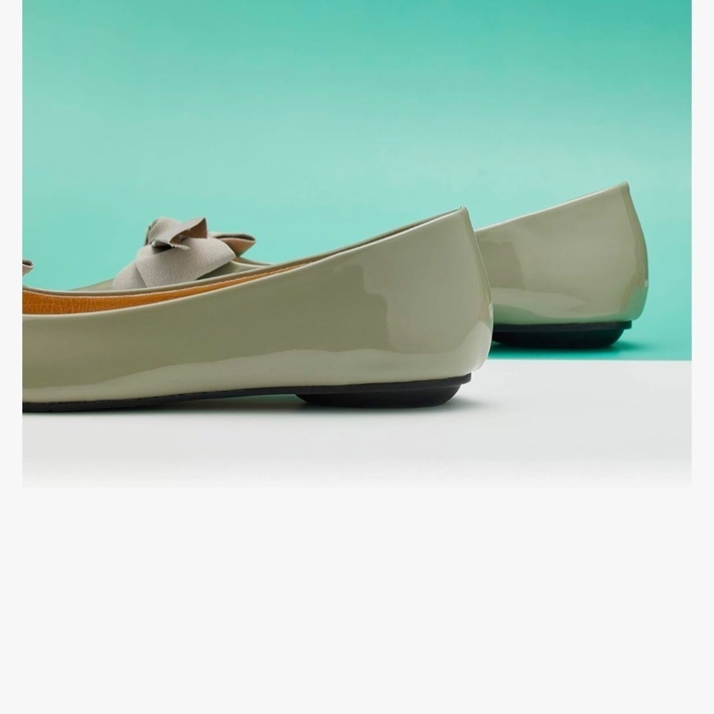 Caparravino Sage Green Patent Pointed Bow Ballet Flat - Picture 4 of 9